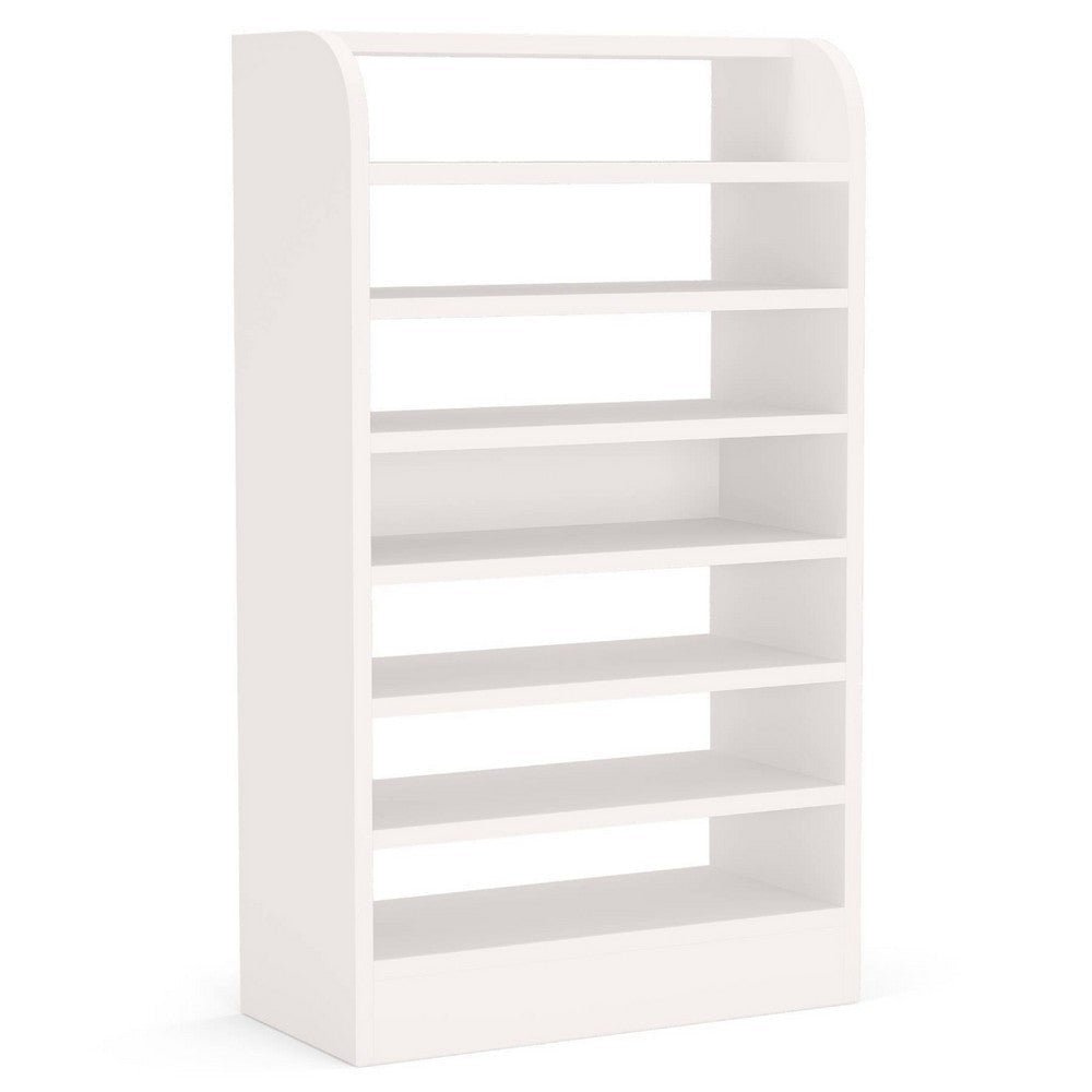 Shoe Rack with 8 Open Shelves and Storage Top | 26 x 47 White Wood
