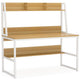 Modern Computer Desk with Hutch Bookshelf | White Brown Workstation