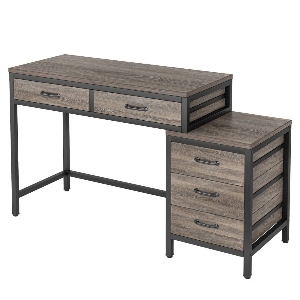 Computer Study Desk | 5 Gray Reversible Drawers | 39’’ Taupe Gray BM336956