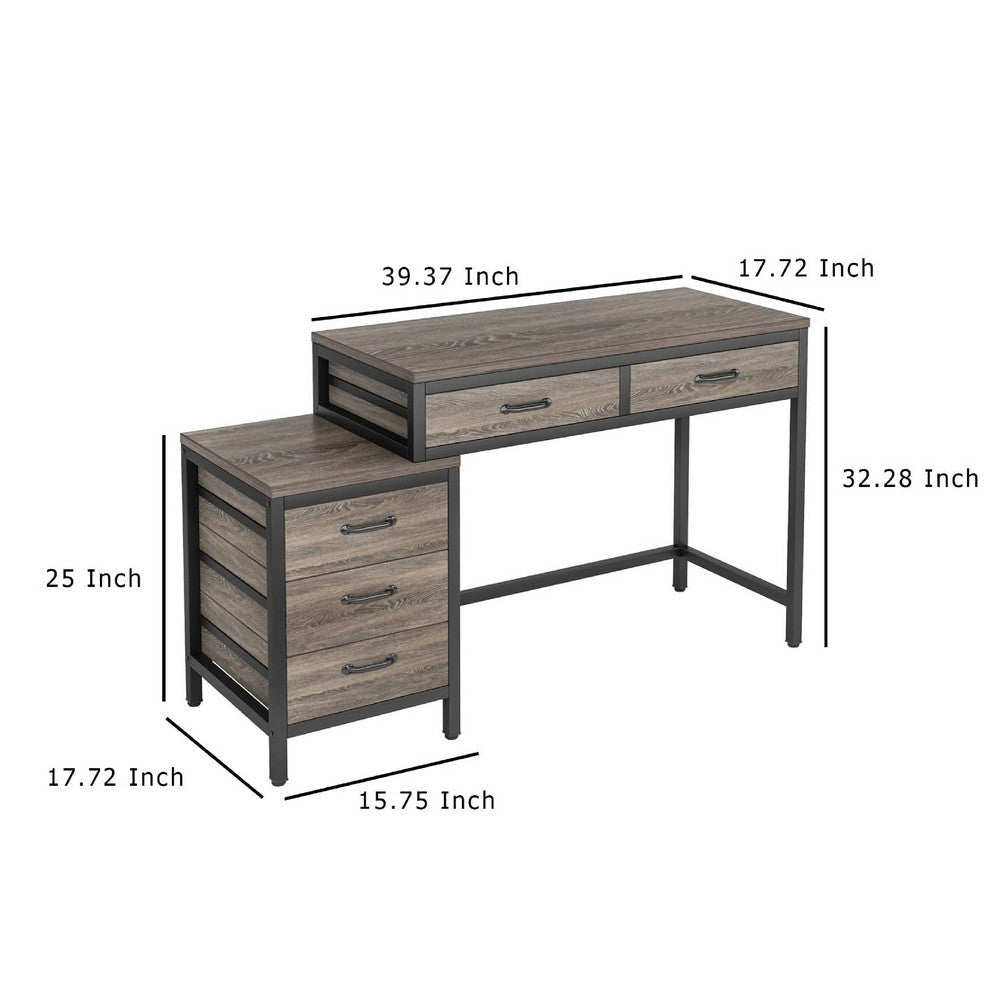 Computer Study Desk | 5 Gray Reversible Drawers | 39’’ Taupe Gray BM336956