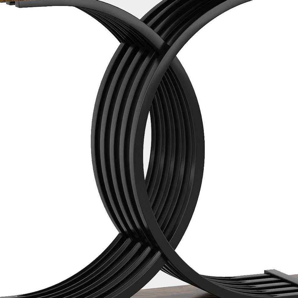 Meu Sofa Console Table | Sculpture Black Metal Base | 39’’ Brown Wood BM336957