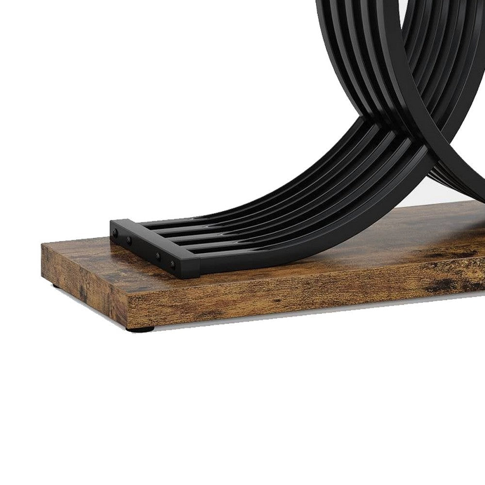 Meu Sofa Console Table | Sculpture Black Metal Base | 39’’ Brown Wood BM336957