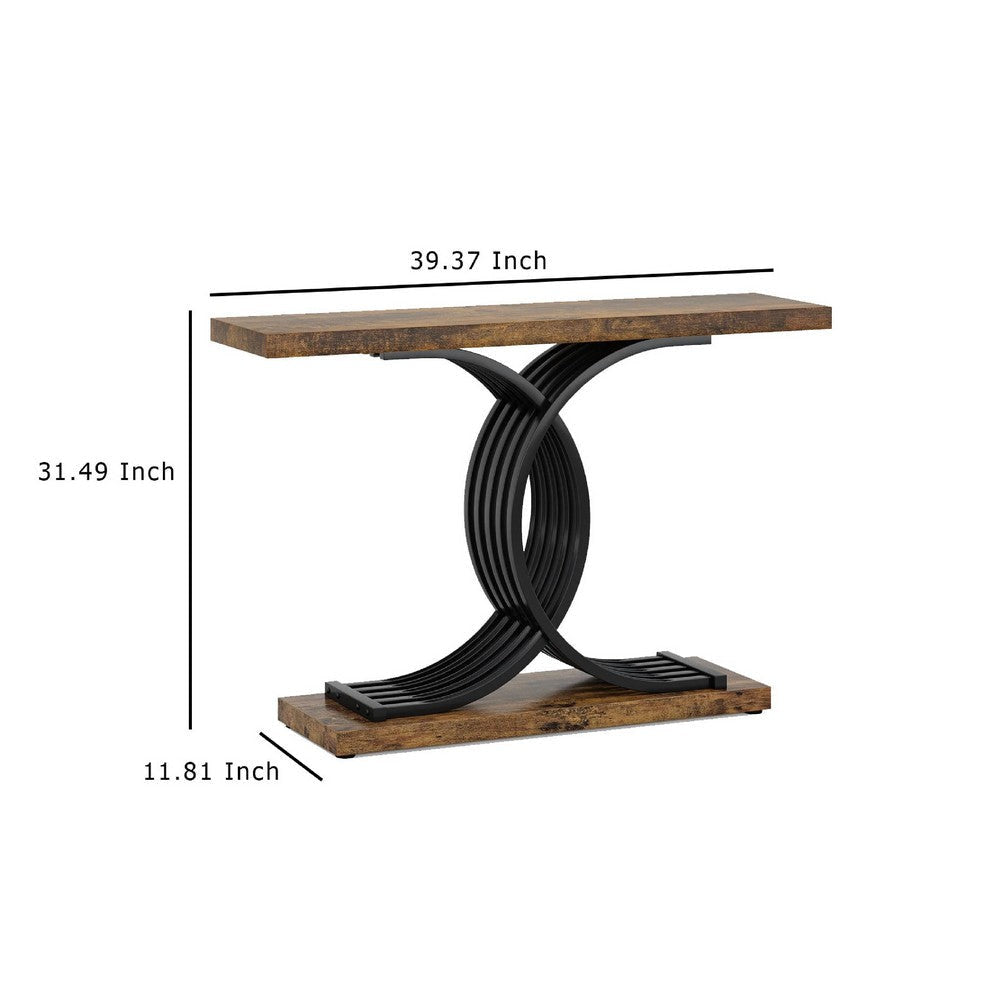 Meu Sofa Console Table | Sculpture Black Metal Base | 39’’ Brown Wood BM336957