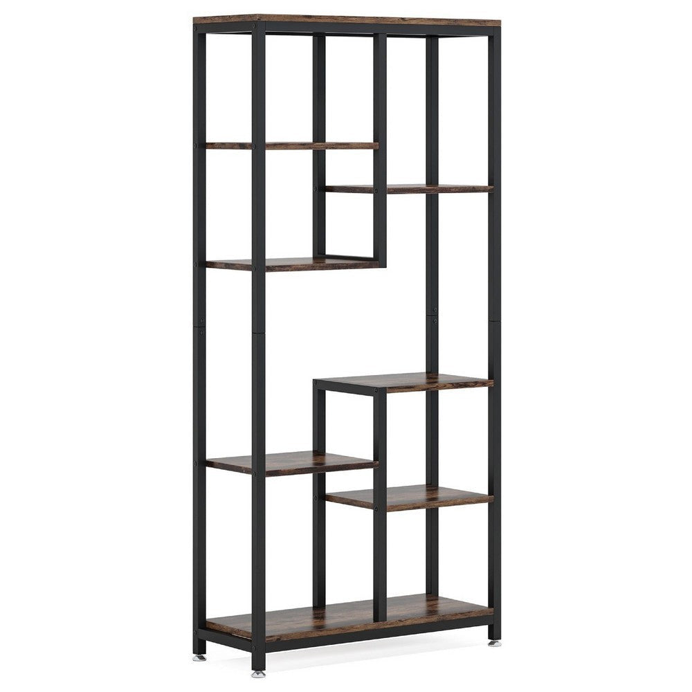 Industrial Art Bookshelf w 8 Open Shelves | 31" Vintage Black Metal