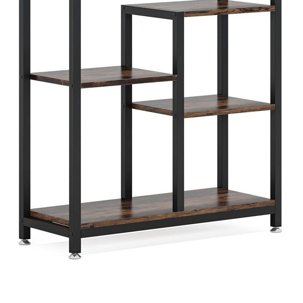Industrial Art Bookshelf w 8 Open Shelves | 31’’ Vintage Black Metal BM336958