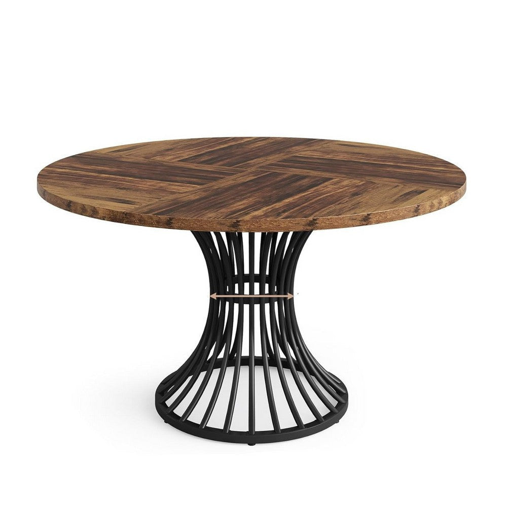 Farmhouse Dining Table | 47" Brown Top | Hourglass Black Metal Base