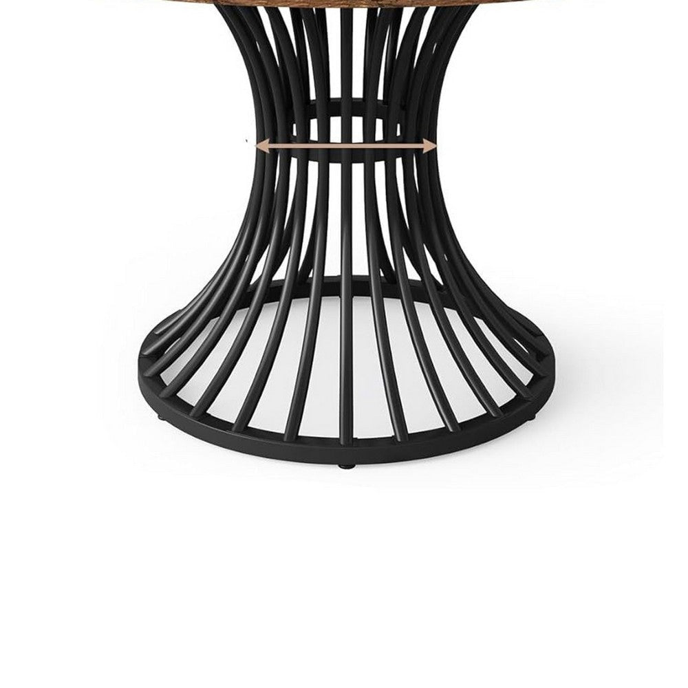 Farmhouse Dining Table | 47’’ Brown Top | Hourglass Black Metal Base BM336960