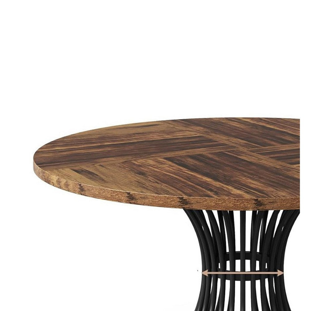 Farmhouse Dining Table | 47’’ Brown Top | Hourglass Black Metal Base BM336960