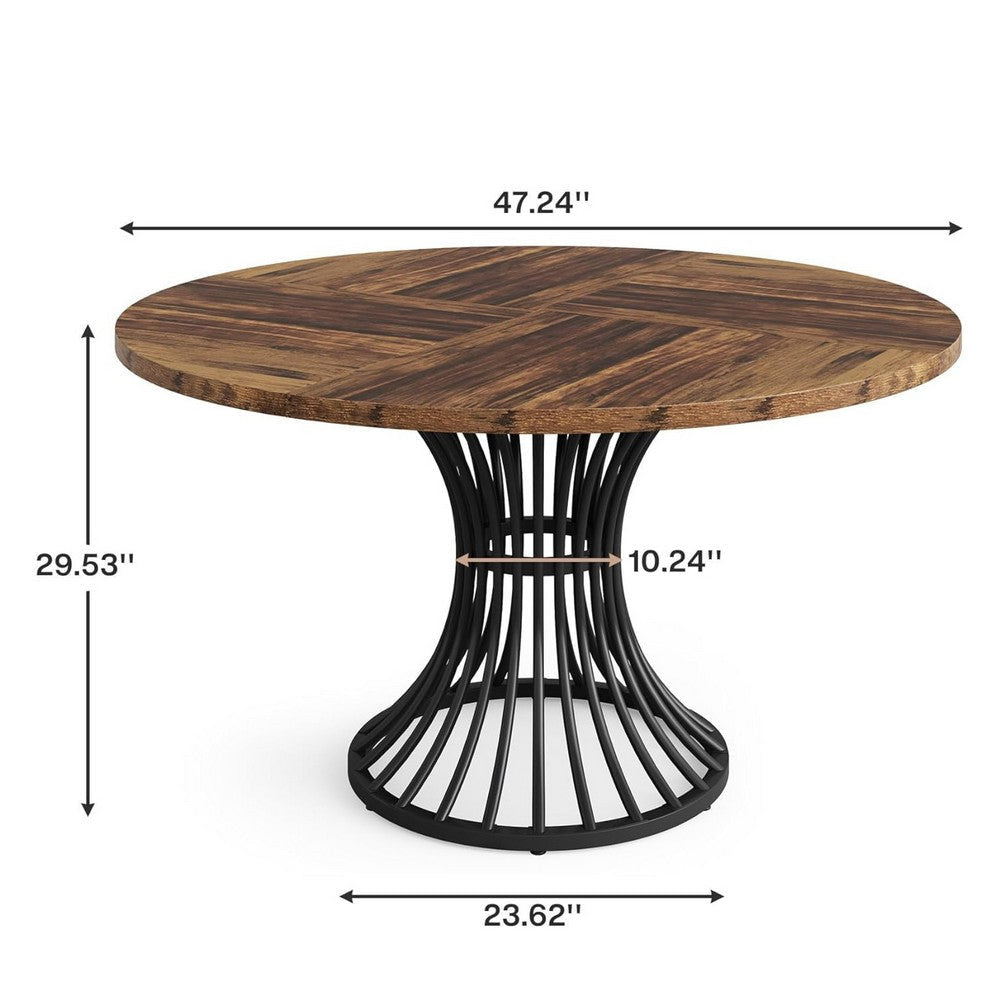 Farmhouse Dining Table | 47’’ Brown Top | Hourglass Black Metal Base BM336960