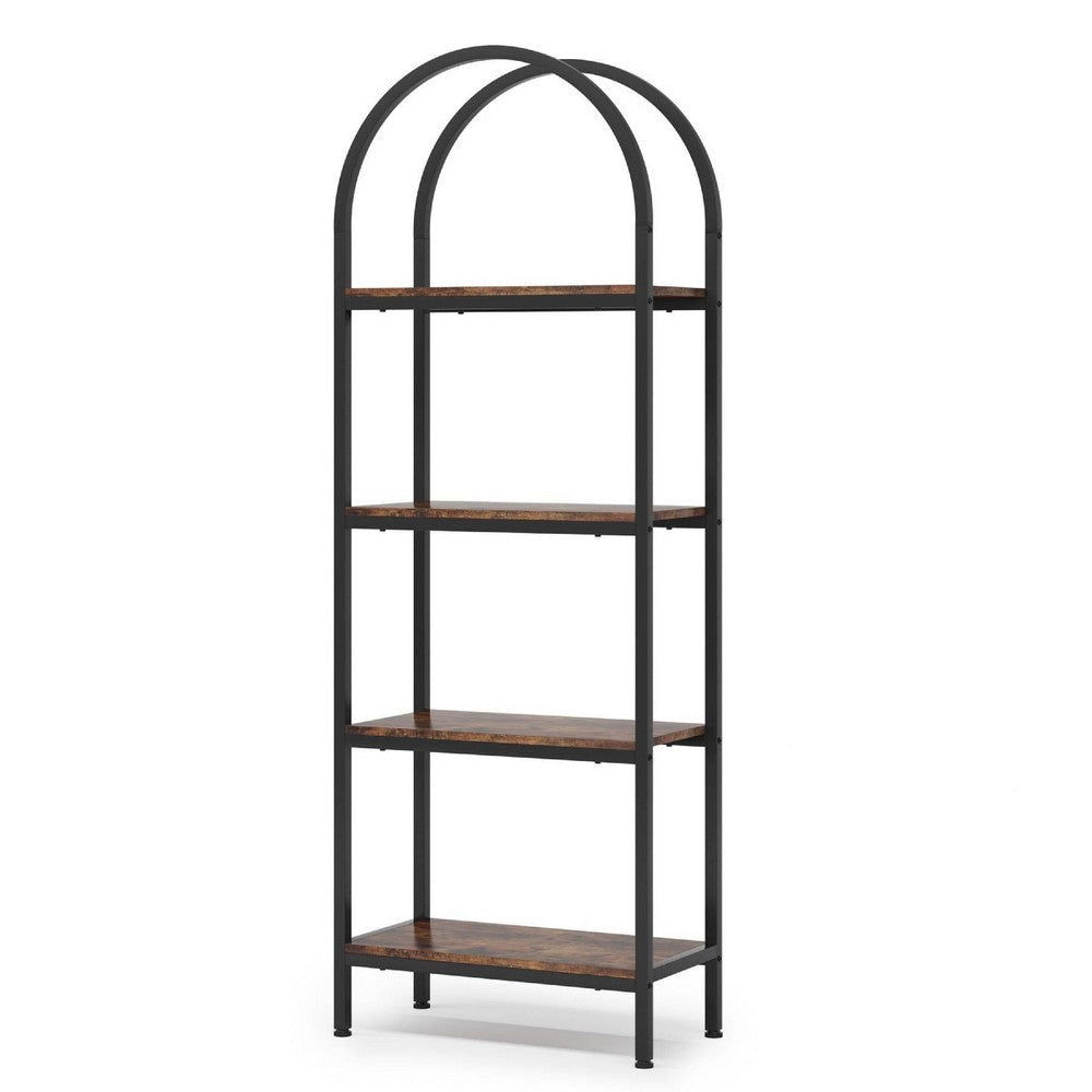 Industrial Bookshelf | 24’’ Wide Shelves | 4 Tier Arched Black Metal BM336961
