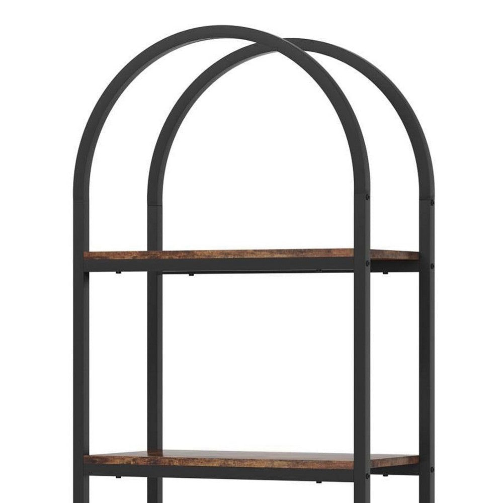 Industrial Bookshelf | 24’’ Wide Shelves | 4 Tier Arched Black Metal BM336961