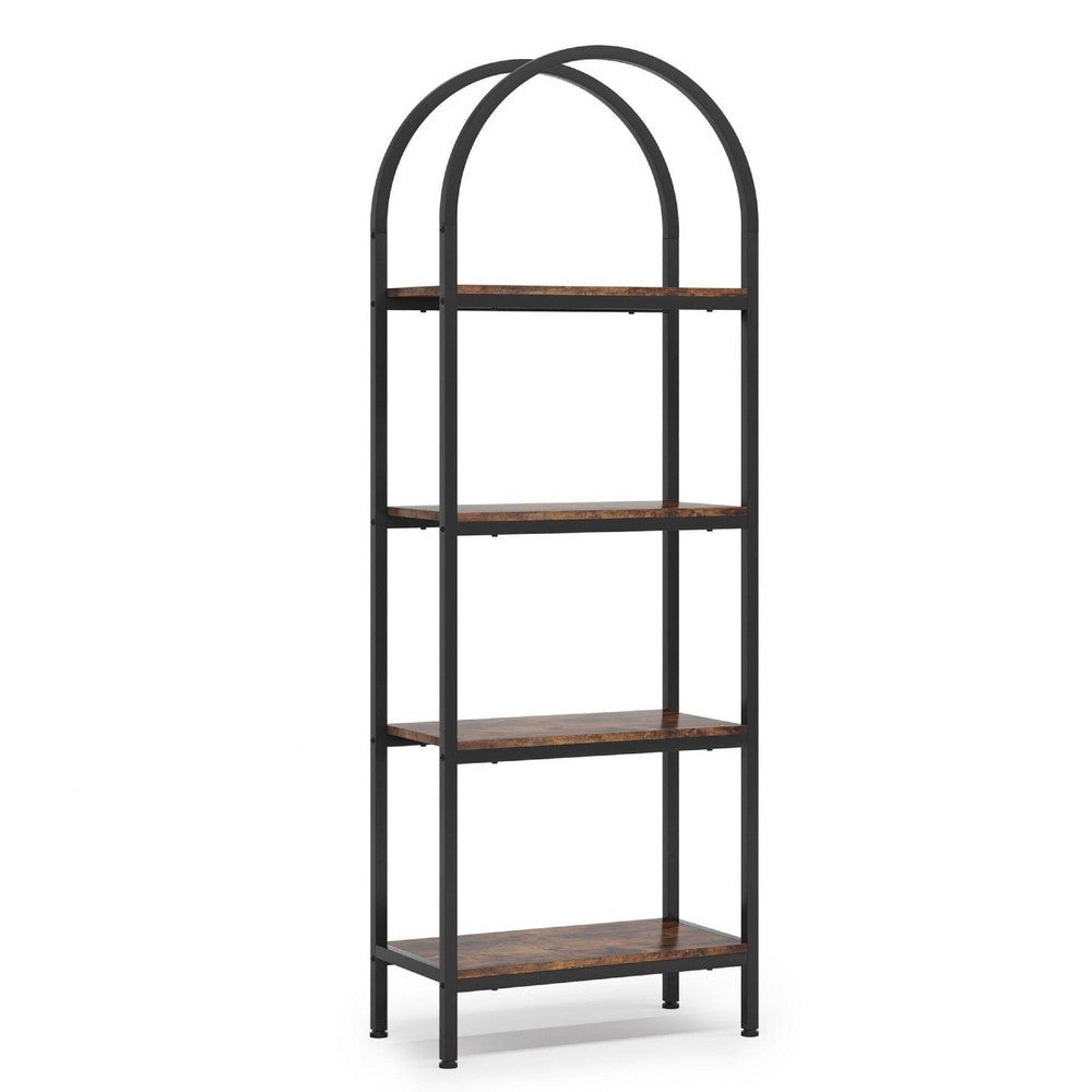 Industrial Bookshelf | 24" Wide Shelves | 4 Tier Arched Black Metal