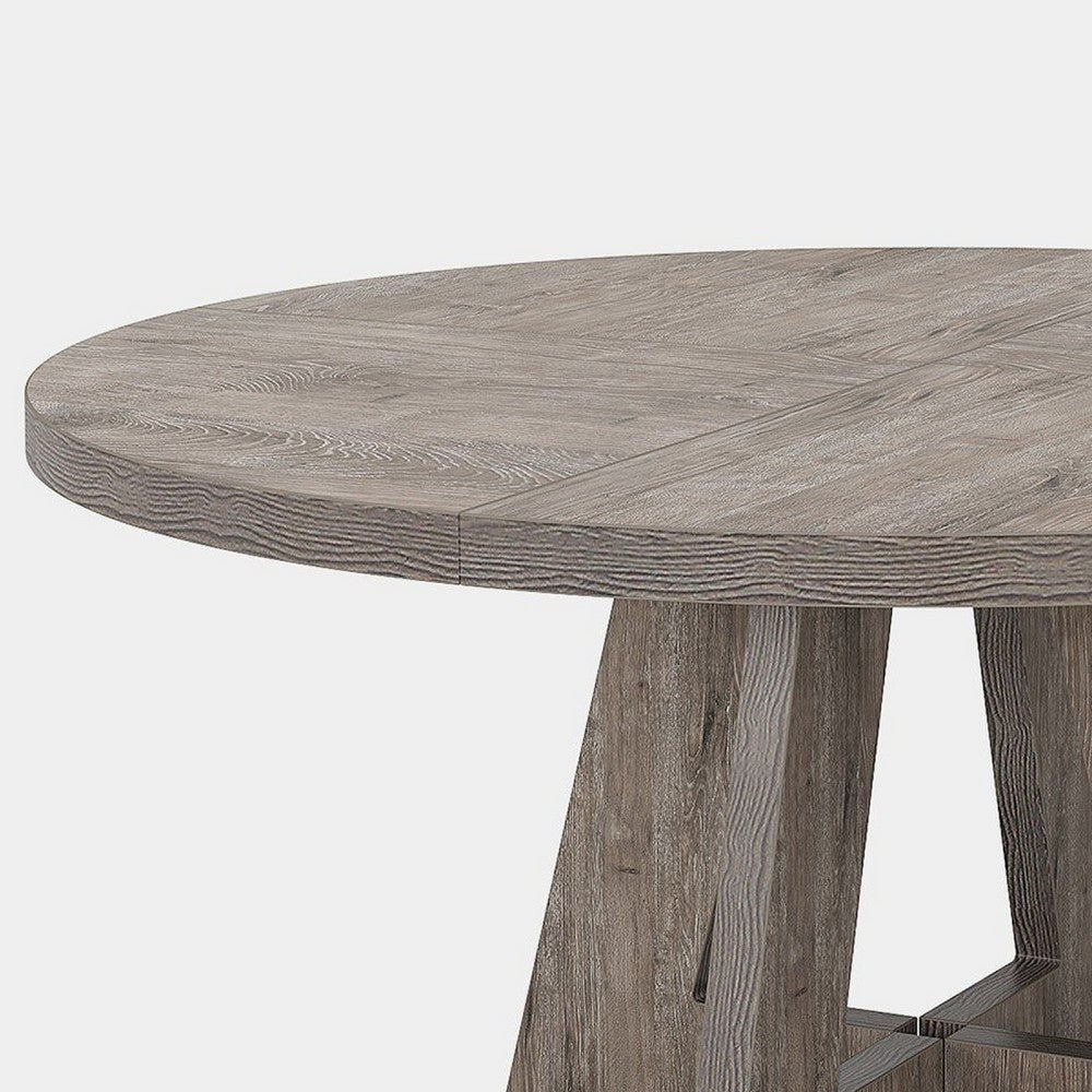 Farmhouse Dining Table | 47’’ Round Top | Modern Base | Warm Gray Wood BM336963
