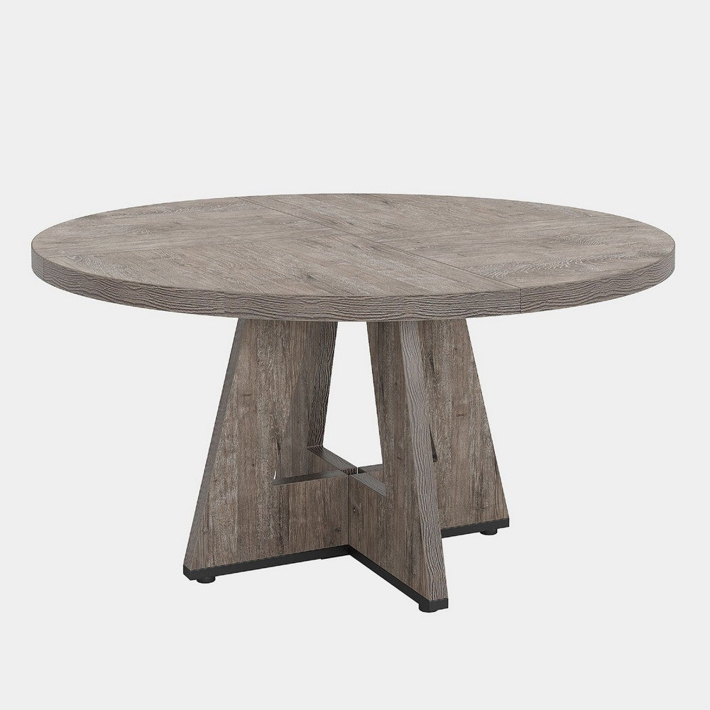 Farmhouse Dining Table | 47" Round Top | Modern Base | Warm Gray Wood