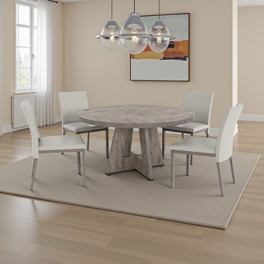Farmhouse Dining Table | 47" Round Top | Modern Base | Warm Gray Wood