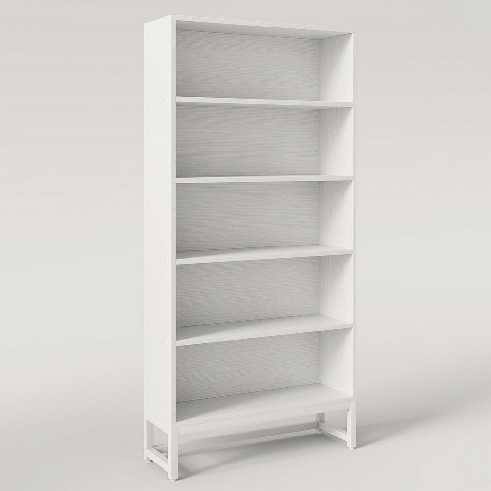 Modern Bookcase | Closed Back with LED Lights | 5 Shelves | White