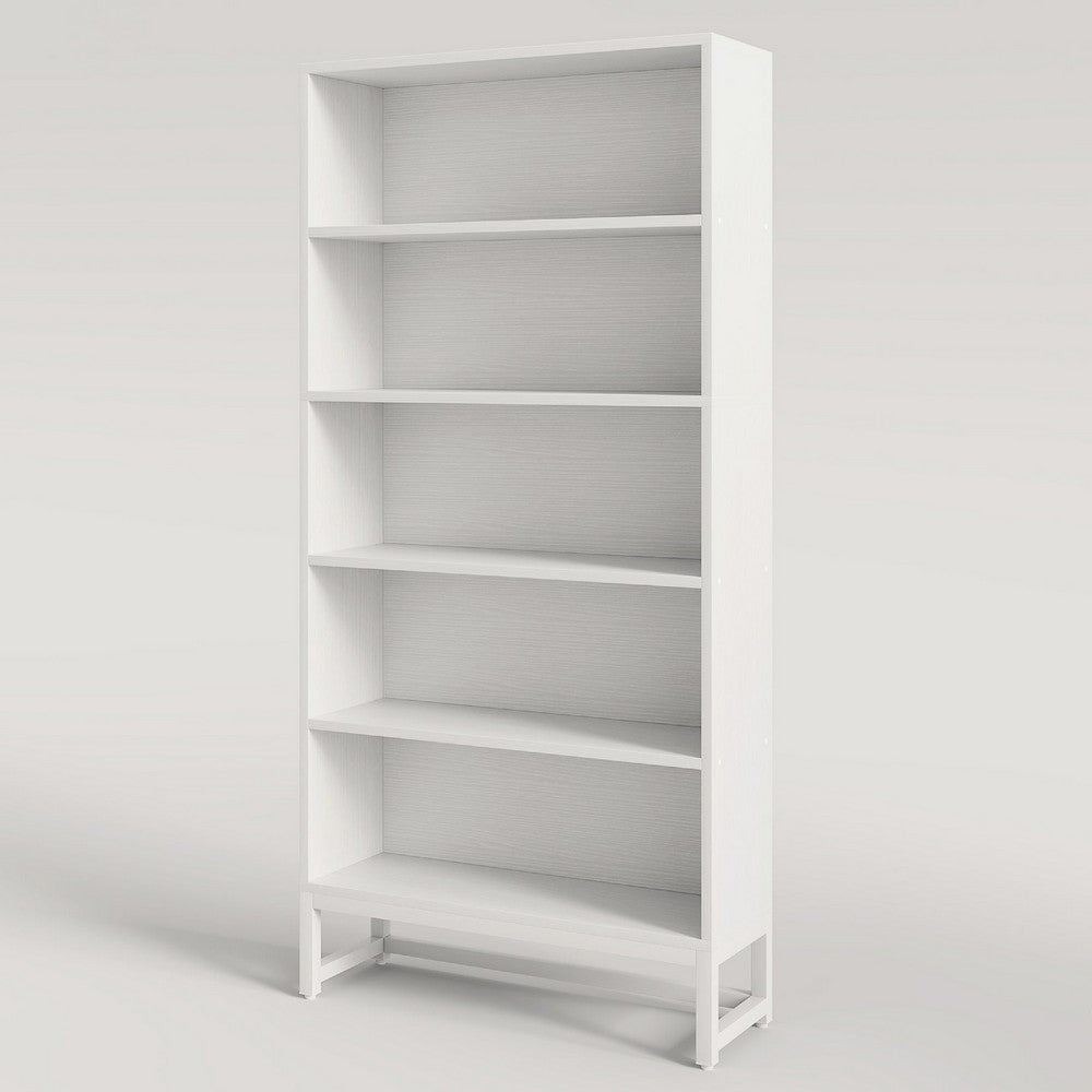 Modern Bookcase | Closed Back with LED Lights | 5 Shelves | White BM336965