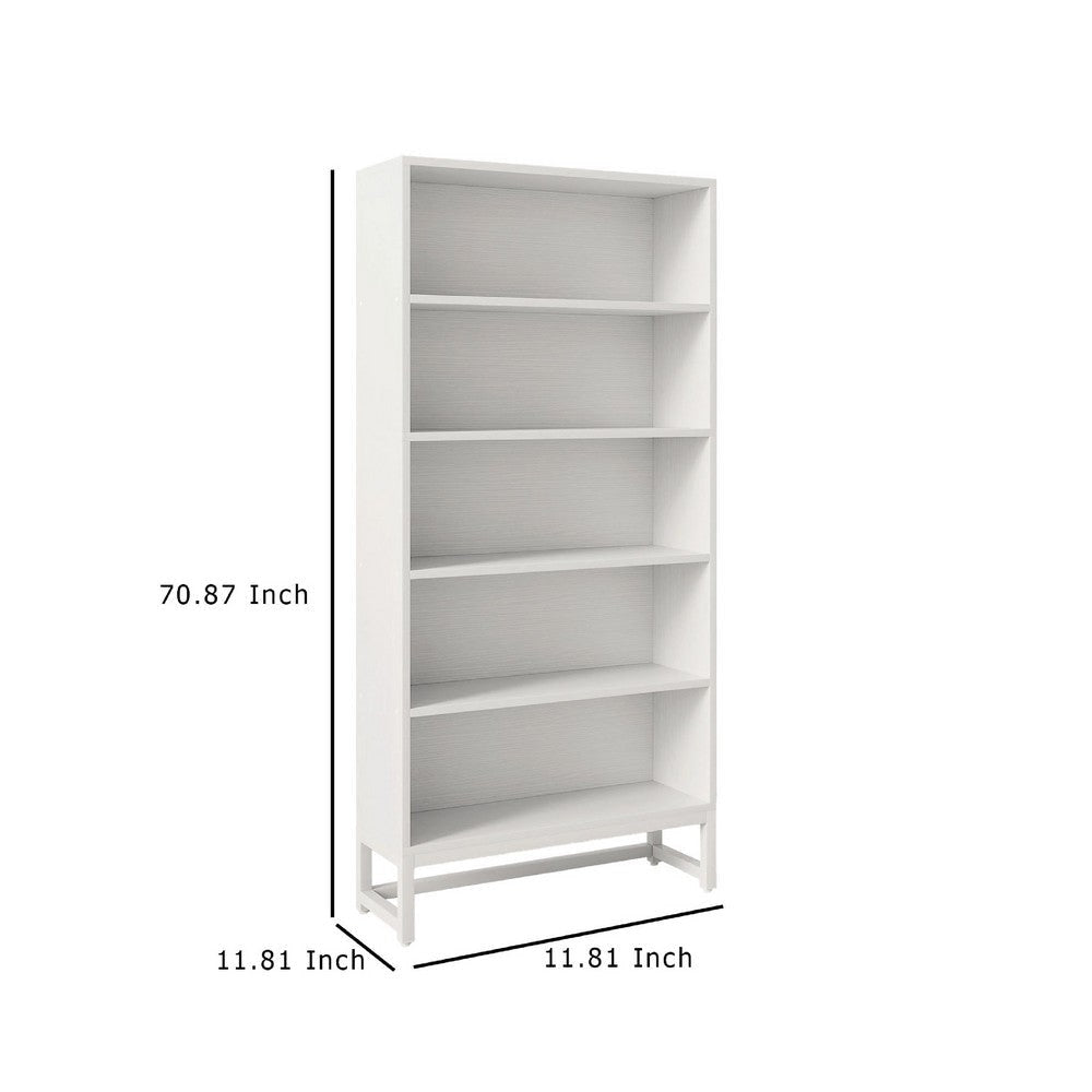 Modern Bookcase | Closed Back with LED Lights | 5 Shelves | White BM336965