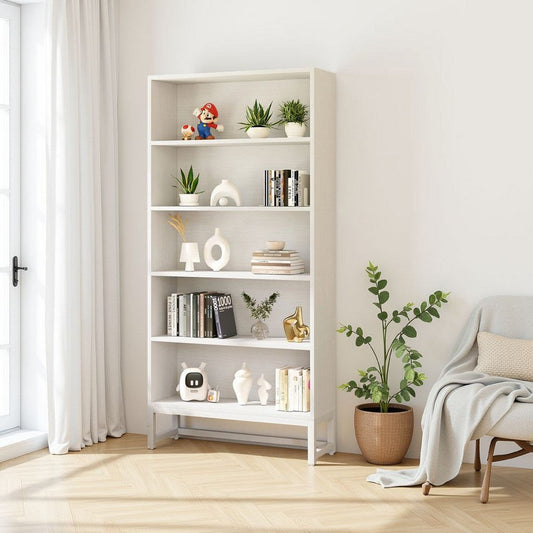 Modern Bookcase | Closed Back with LED Lights | 5 Shelves | White