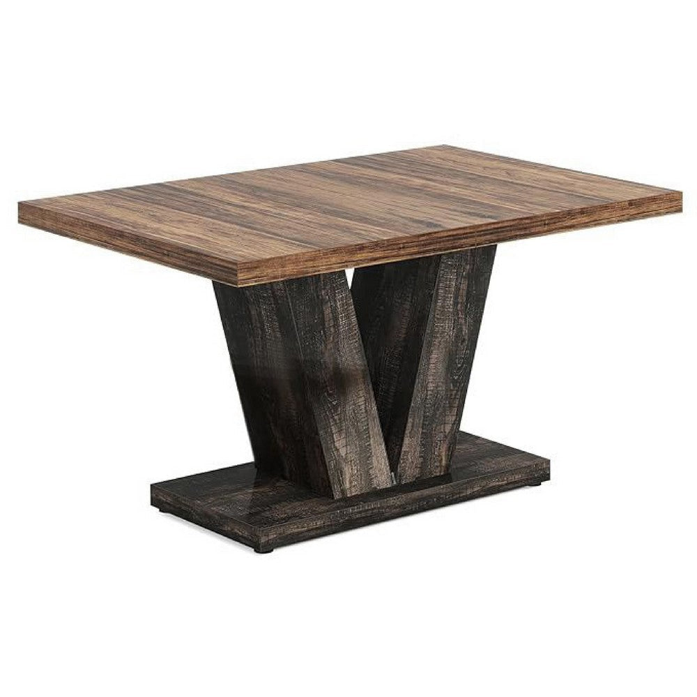 Farmhouse Dining Table with V Pedestal Base | 47" Oak Brown Top