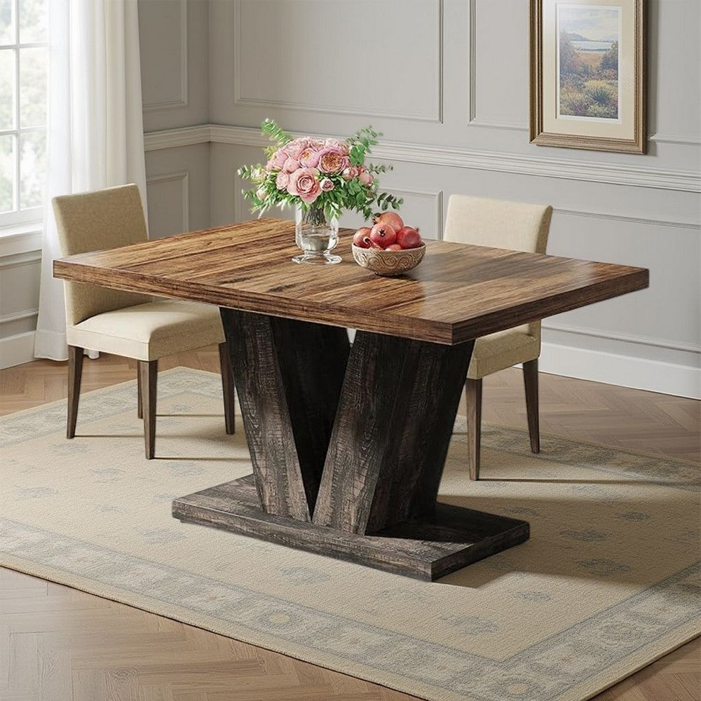 Farmhouse Dining Table with V Pedestal Base | 47" Oak Brown Top