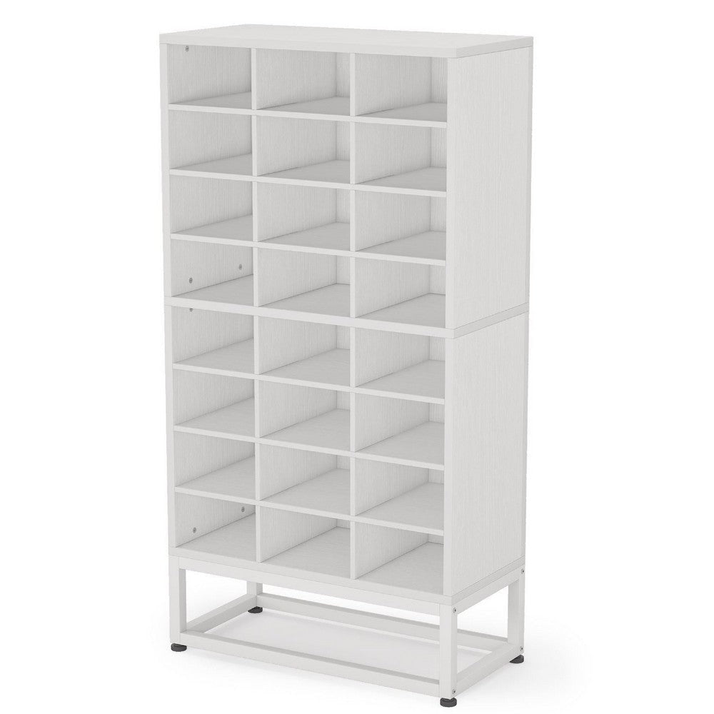 Freestanding Shoe Rack with 24 Cubbies and Shelf | 8 Tier Modern White BM336967