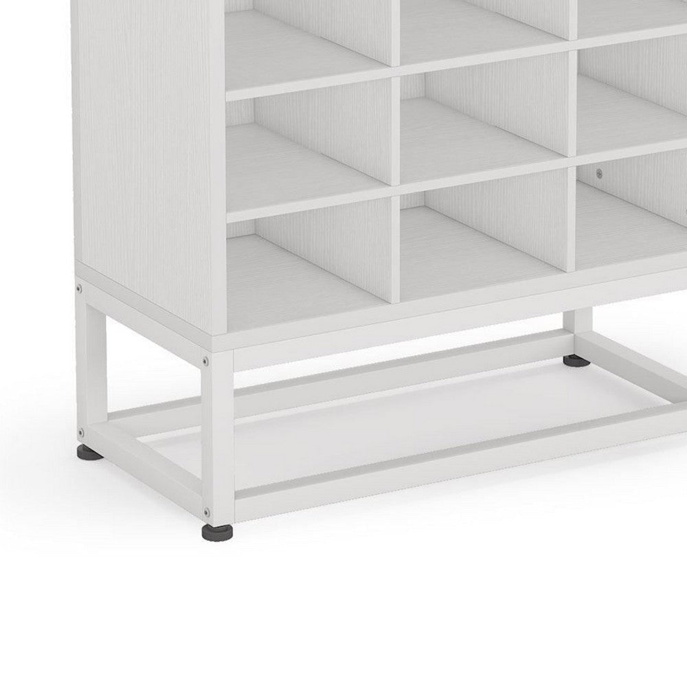 Freestanding Shoe Rack with 24 Cubbies and Shelf | 8 Tier Modern White BM336967