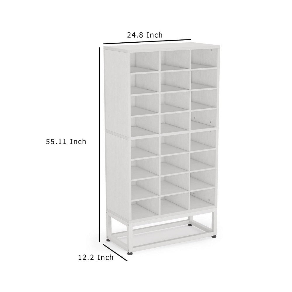 Freestanding Shoe Rack with 24 Cubbies and Shelf | 8 Tier Modern White BM336967