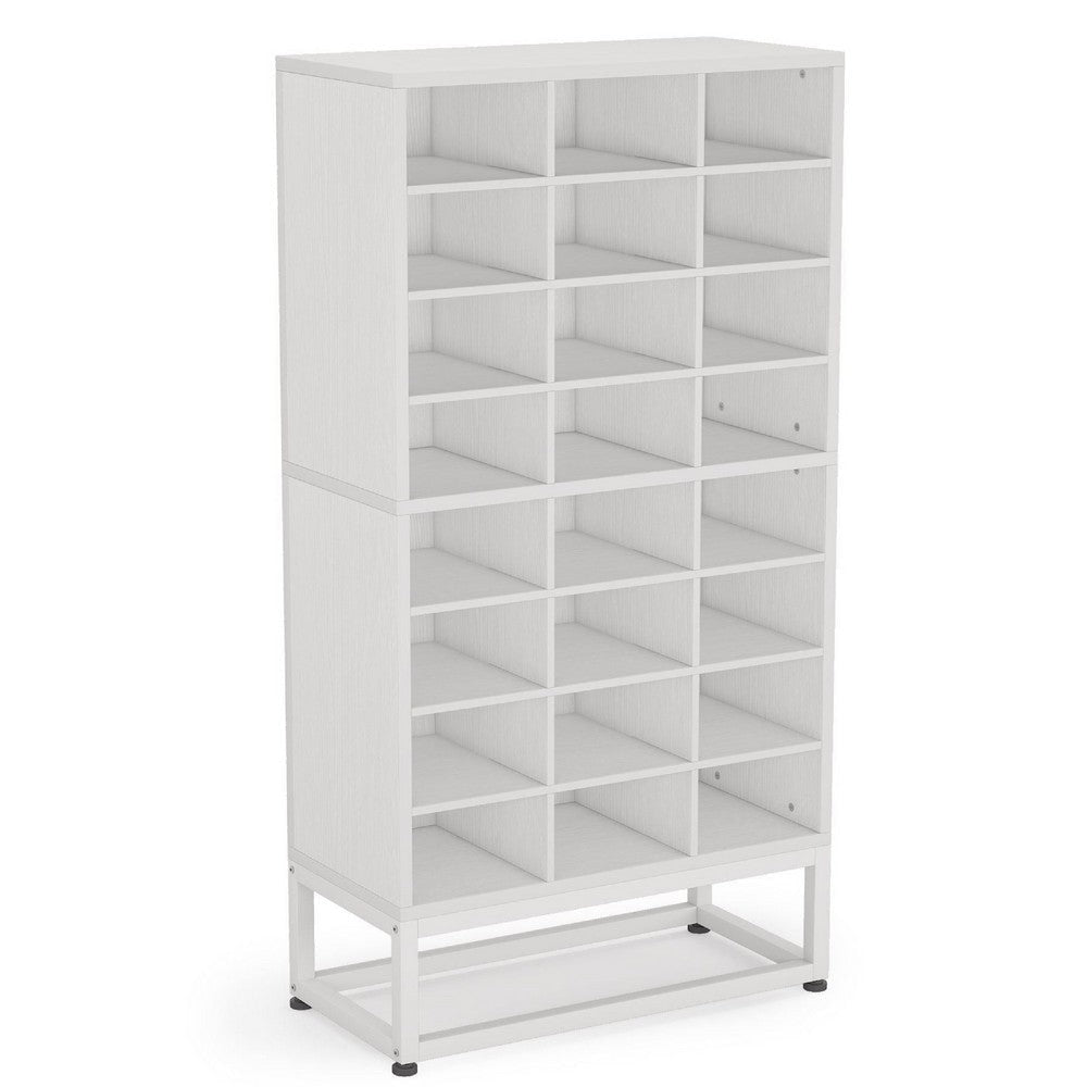 Freestanding Shoe Rack with 24 Cubbies and Shelf | 8 Tier Modern White