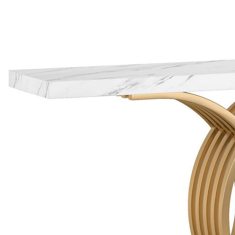 Meu Console Table | Curved Gold Metal Base | 39’’ White Faux Marble