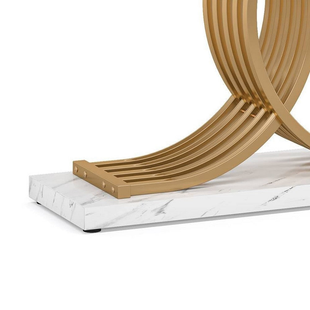 Meu Console Table | Curved Gold Metal Base | 39’’ White Faux Marble