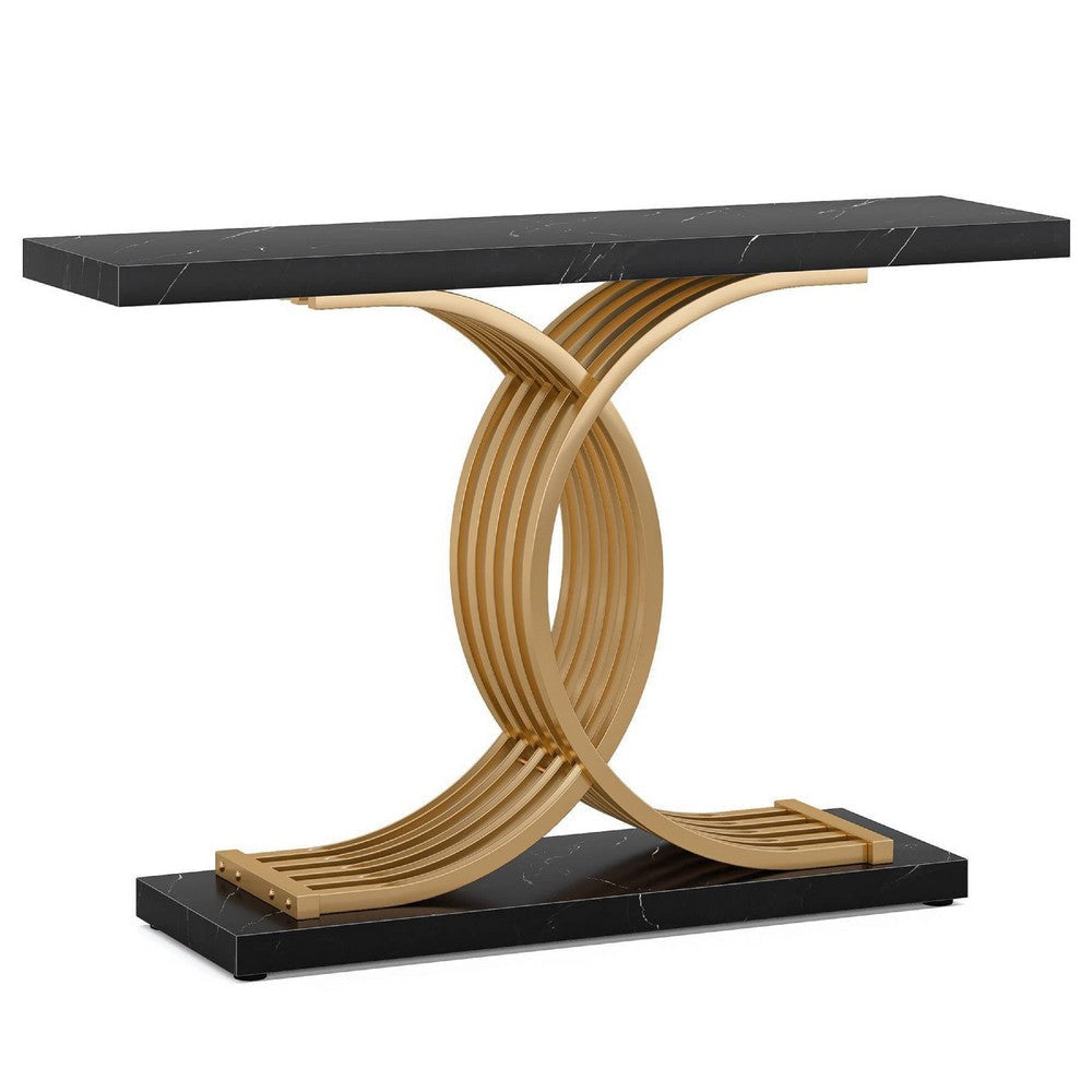 Meu Console Table | Curved Gold Metal Base | 39" Black Faux Marble