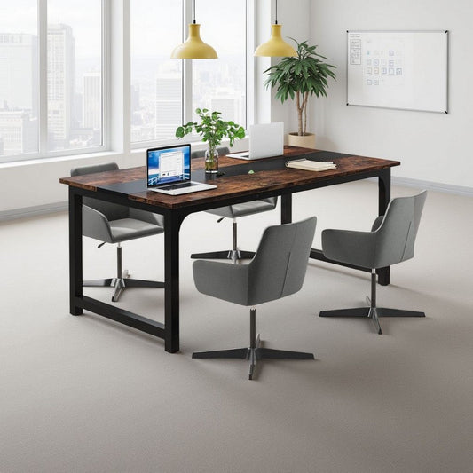 Conference Table with Black Metal Legs | 63" Brown Rectangular Top