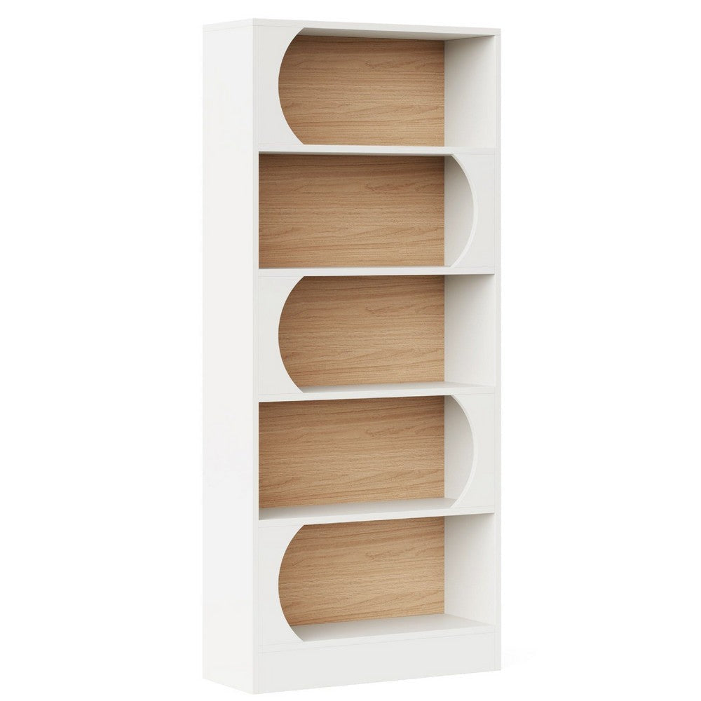 Etagere Bookcase w 5 Curved Display Shelves | Modern 71" White Wood