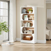 Etagere Bookcase w 5 Curved Display Shelves | Modern 71" White Wood