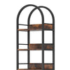 Meo Corner Bookshelf | 6 Tier Arched Black Metal | Brown Wood Shelves