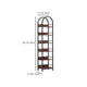 Meo Corner Bookshelf | 6 Tier Arched Black Metal | Brown Wood Shelves