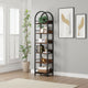 Meo Corner Bookshelf | 6 Tier Arched Black Metal | Brown Wood Shelves