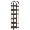 Meo Corner Bookshelf | 6 Tier Arched Black Metal | Brown Wood Shelves