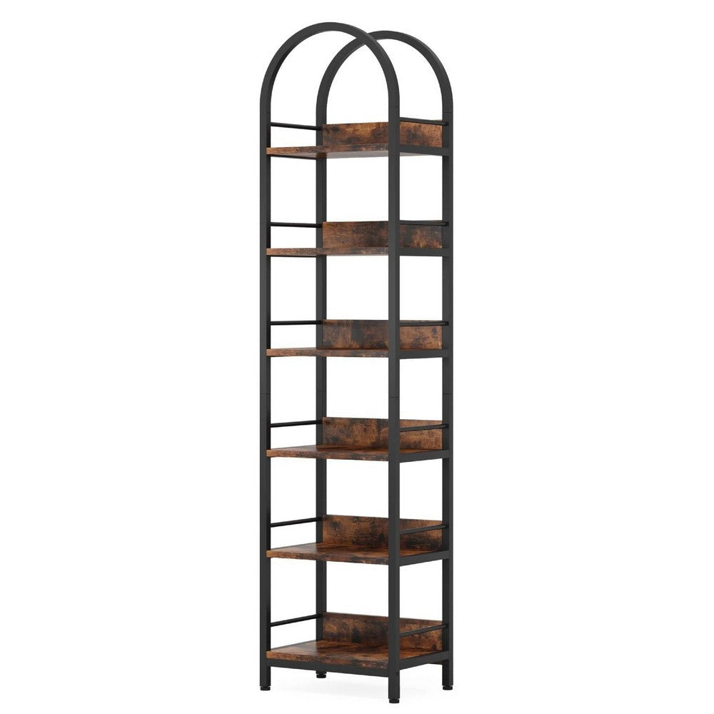 Meo Corner Bookshelf | 6 Shelves | Industrial Arched Black Metal Frame