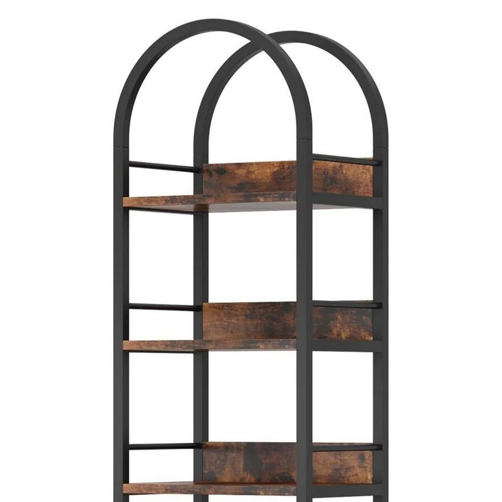 Meo Corner Bookshelf | 6 Shelves | Industrial Arched Black Metal Frame