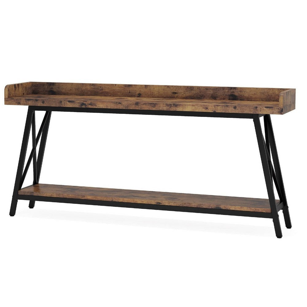 Industrial Sofa Console Table | 2 Tier Narrow | 71’’ Brown and Black BM336976