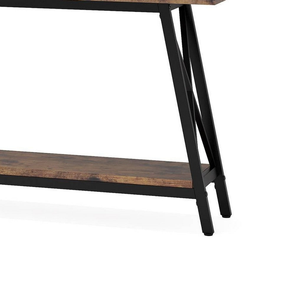 Industrial Sofa Console Table | 2 Tier Narrow | 71’’ Brown and Black BM336976