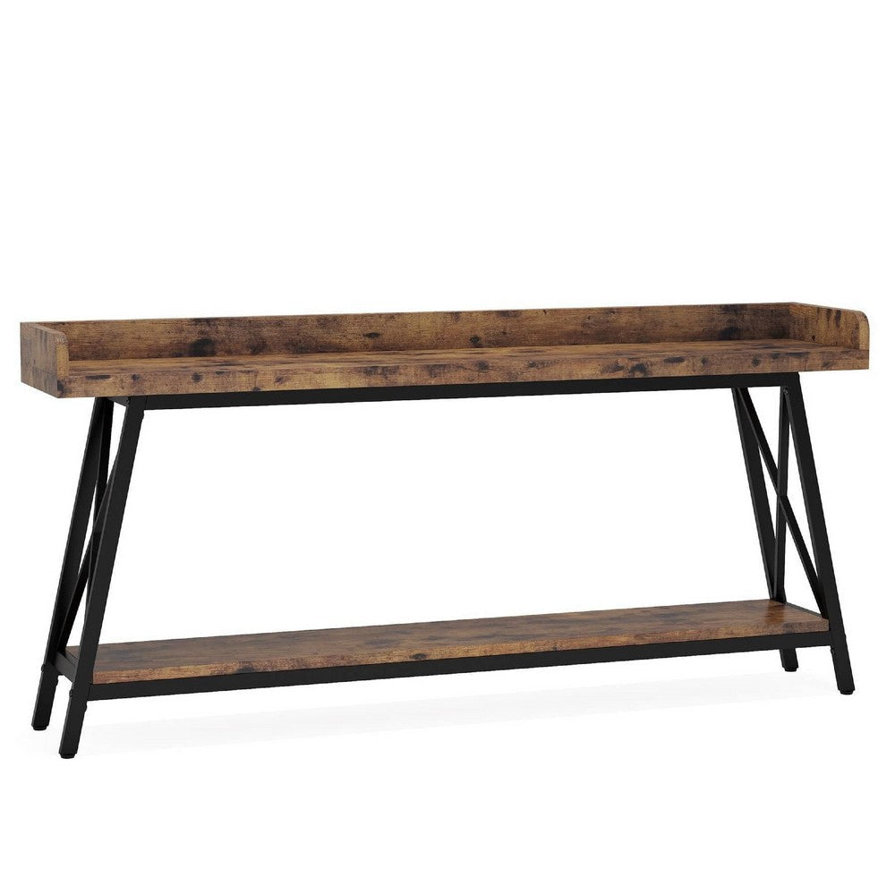 Industrial Sofa Console Table | 2 Tier Narrow | 71" Brown and Black