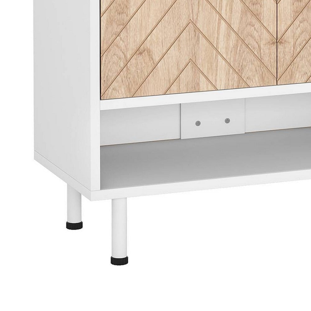 Shoe Cabinet with 6 Shelves | 2 Brown Chevron Pattern Doors | White BM336978