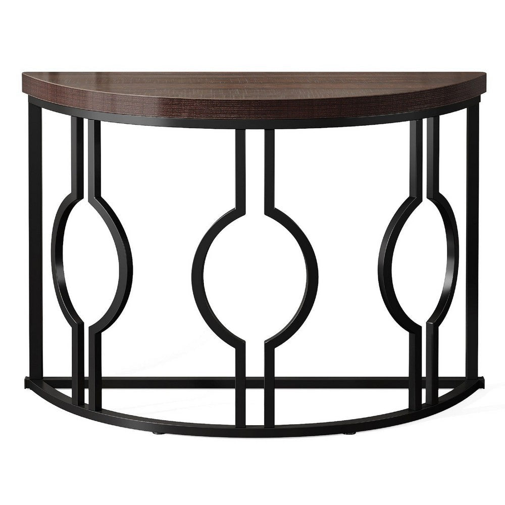 Accent Sofa Console Table | Geometric Black Metal | 43" Half Moon