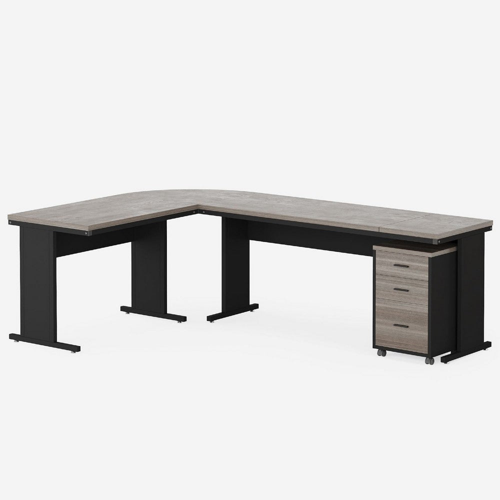Executive Desk w File Cabinet and Reversible L Setup | 83’’ Gray BM336980