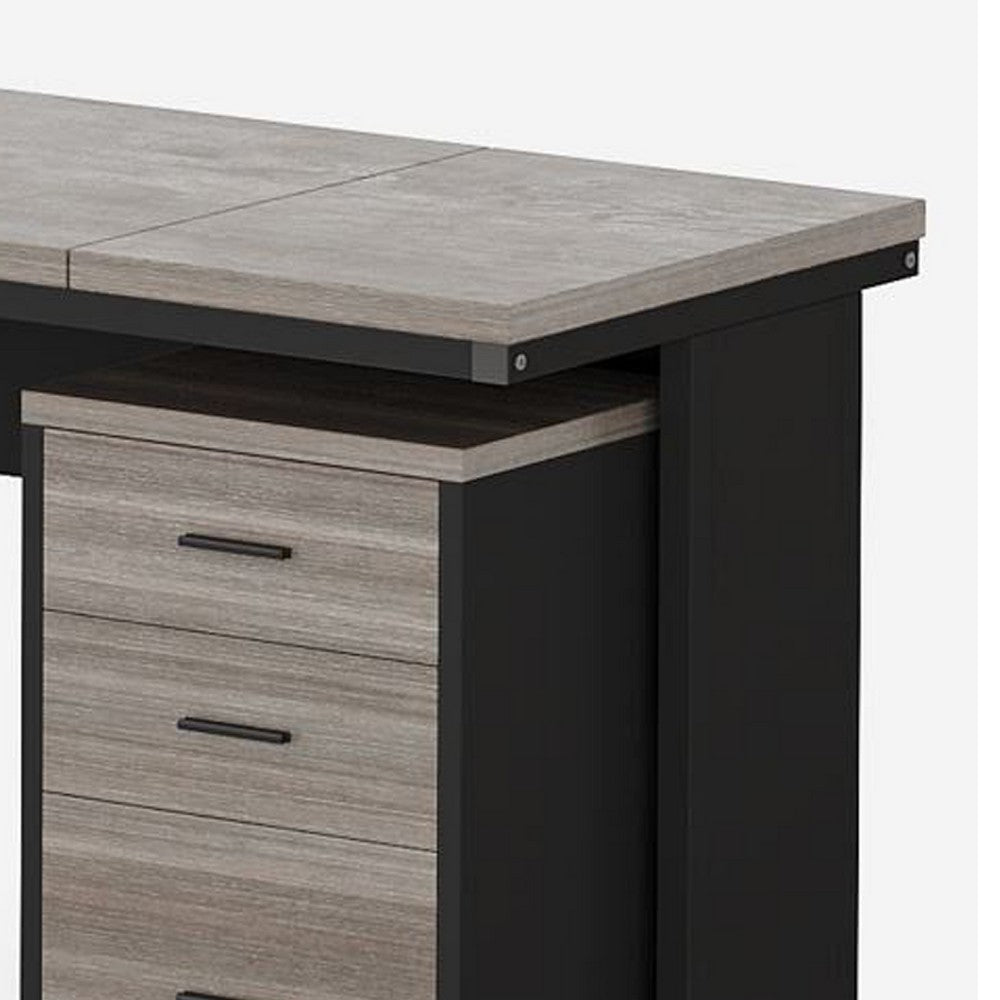 Executive Desk w File Cabinet and Reversible L Setup | 83’’ Gray BM336980