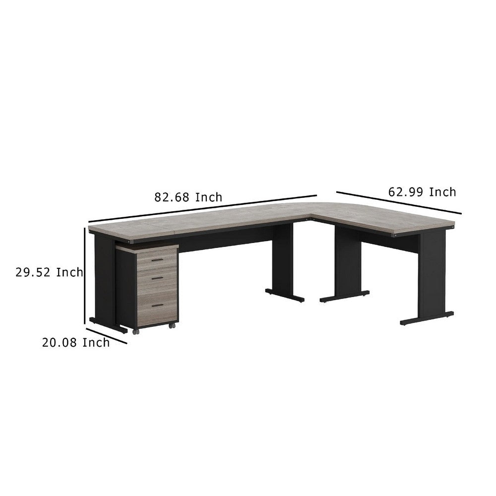 Executive Desk w File Cabinet and Reversible L Setup | 83’’ Gray BM336980