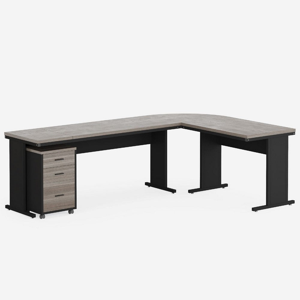 Executive Desk w File Cabinet and Reversible L Setup | 83" Gray